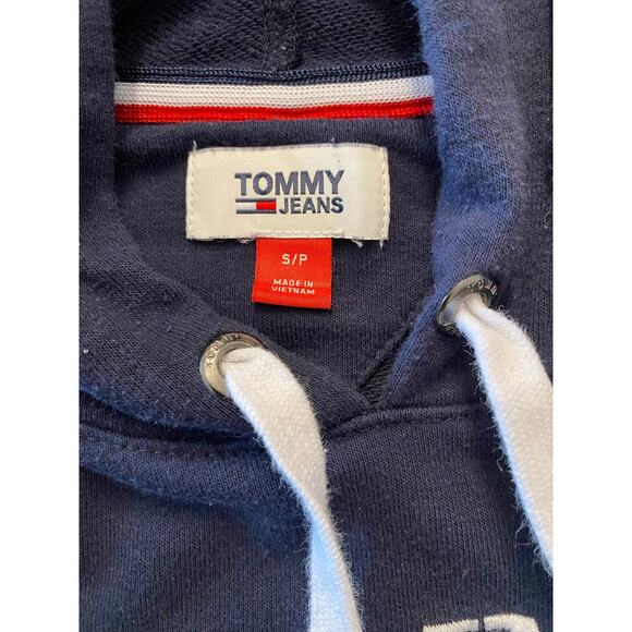 Tommy Jeans Womens Cropped Hoodie Navy Blue Pullover Logo Spellout Small Preppy - Picture 6 of 8